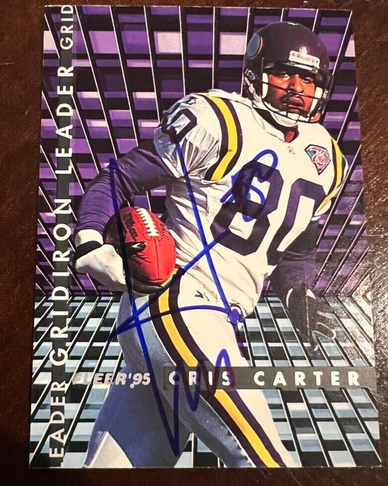 Cris Carter signed autographed 1995 Fleer Football Gridiron Leaders #1 Card
