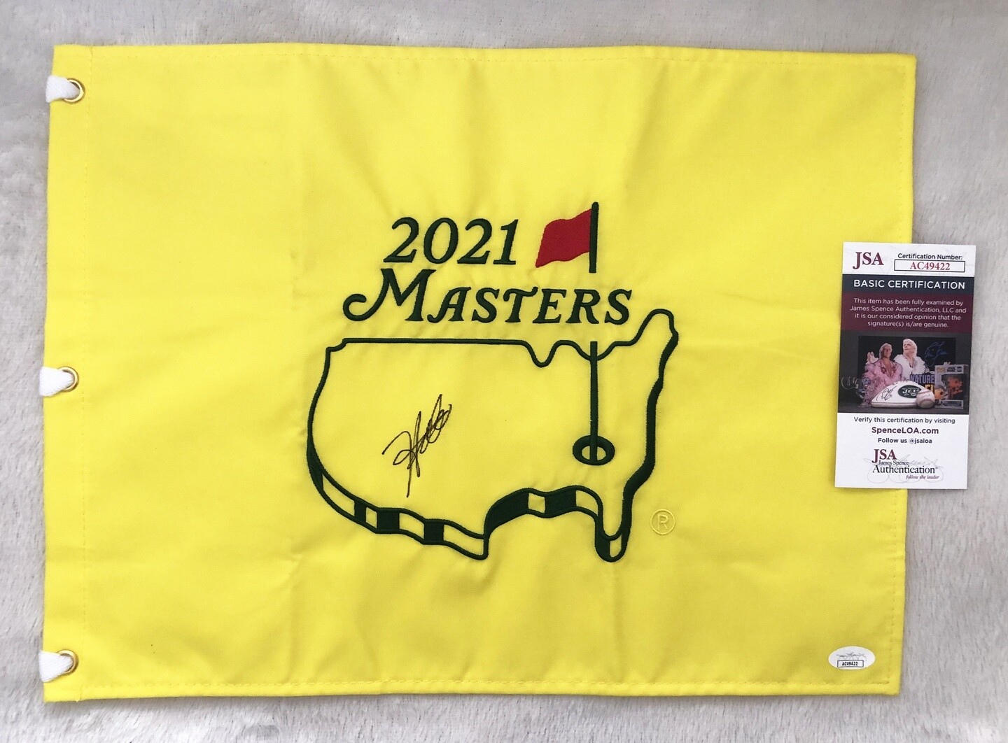 HIDEKI MATSUYAMA SIGNED MASTERS FLAG 2021 CHAMPION GOLF PIN FLAG JSA COA COLLECTIBLE MEMORABILIA