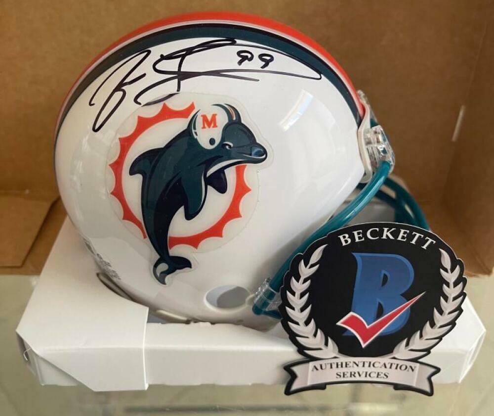 JASON TAYLOR MIAMI DOLPHINS MIAMI DOLPHINS #99 SIGNED RIDDELL MINI HELMET BAS WI