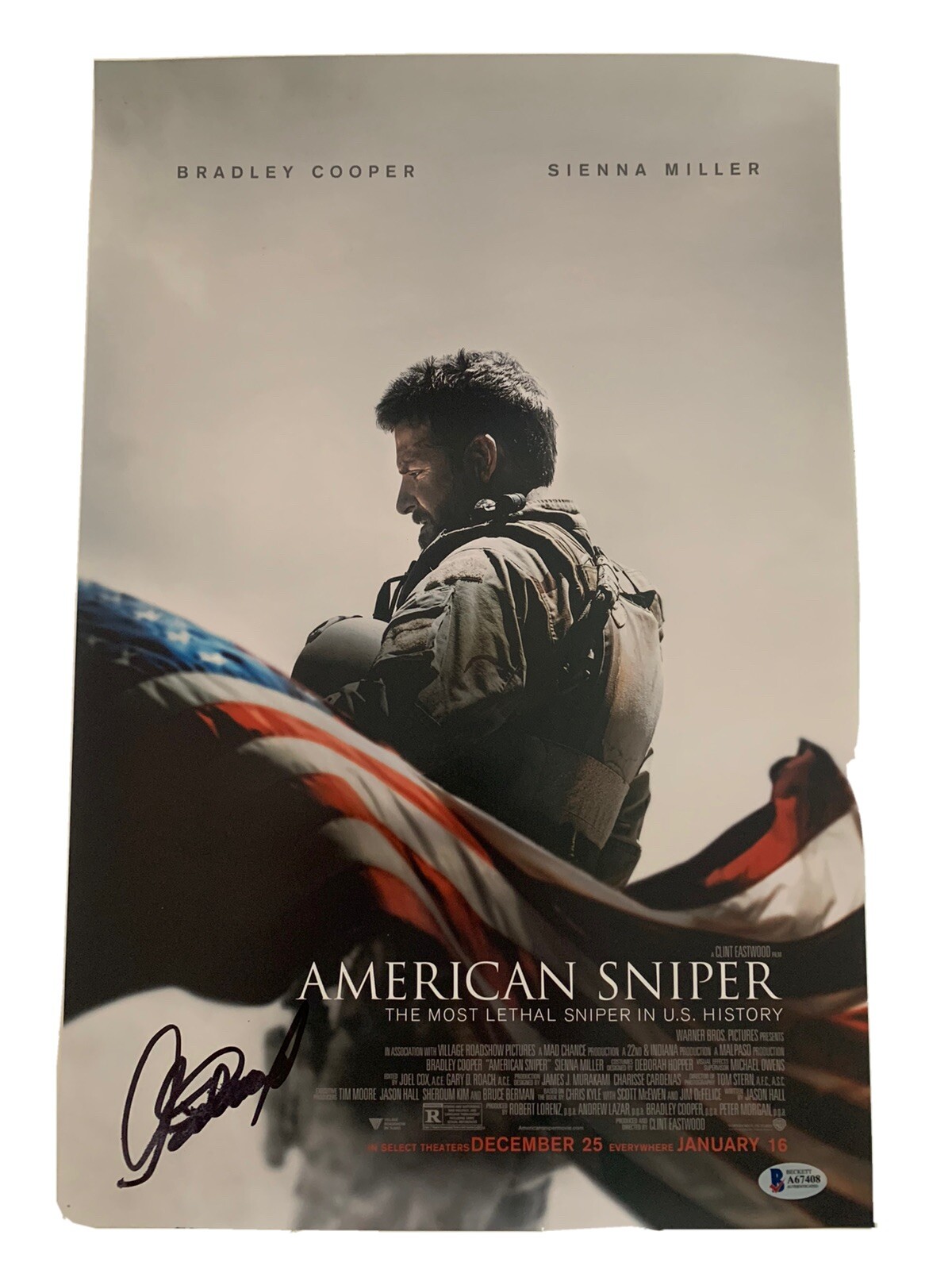 Clint Eastwood American Sniper Signed Autograph 12x18 Poster Photo BAS Certified
