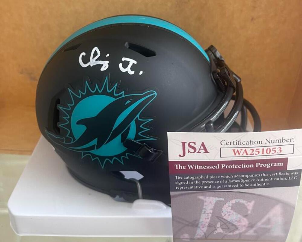 CHANNING TINDALL MIAMI DOLPHINS SIGNED ECLIPSE MINI HELMET JSA WA251053 COLLECTIBLE MEMORABILIA