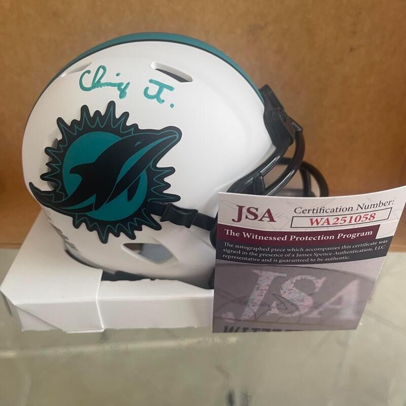CHANNING TINDALL MIAMI DOLPHINS SIGNED LUNAR MINI HELMET JSA WA251058