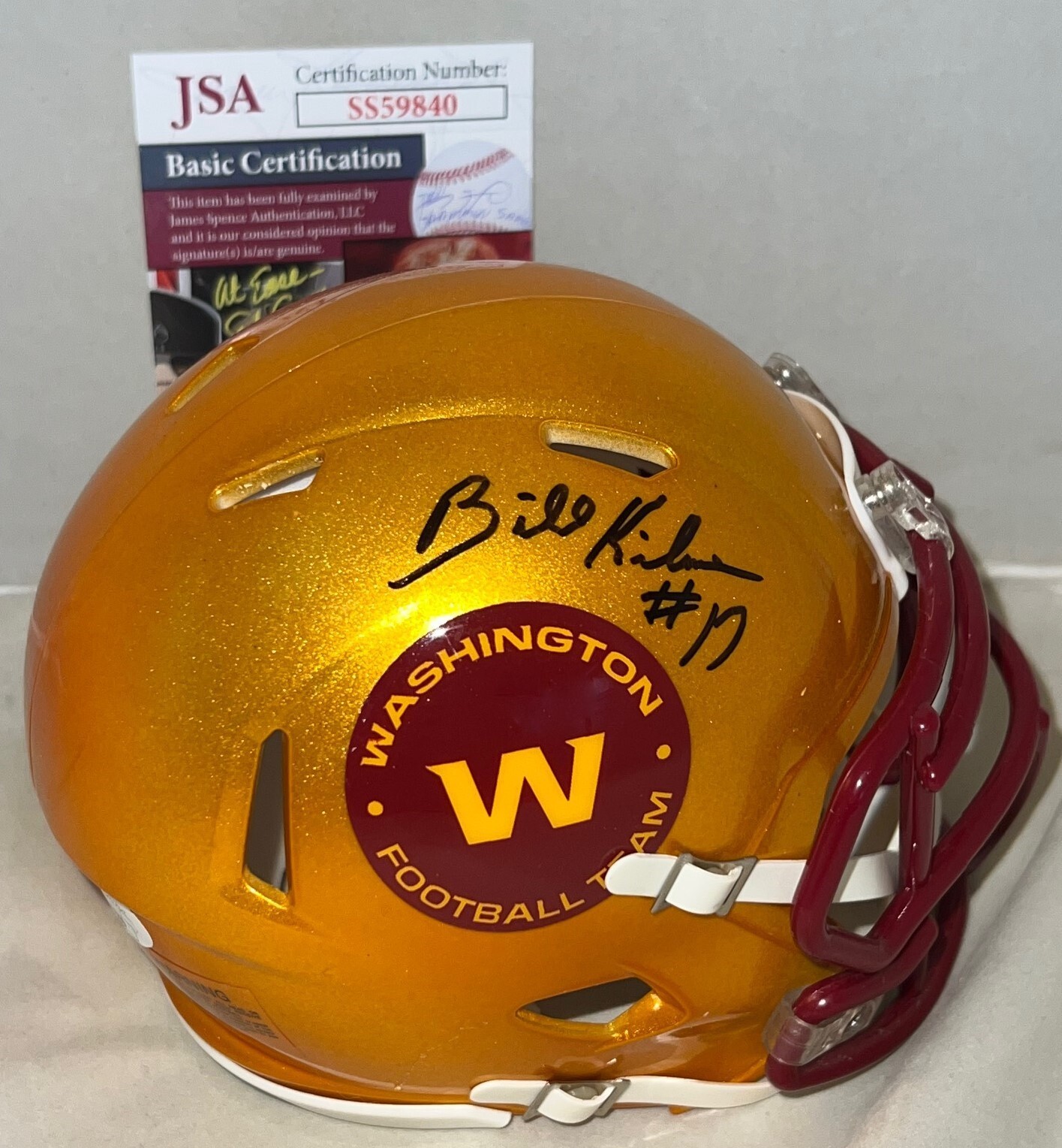 Billy Kilmer Washington Redskins signed Flash mini helmet autographed JSA