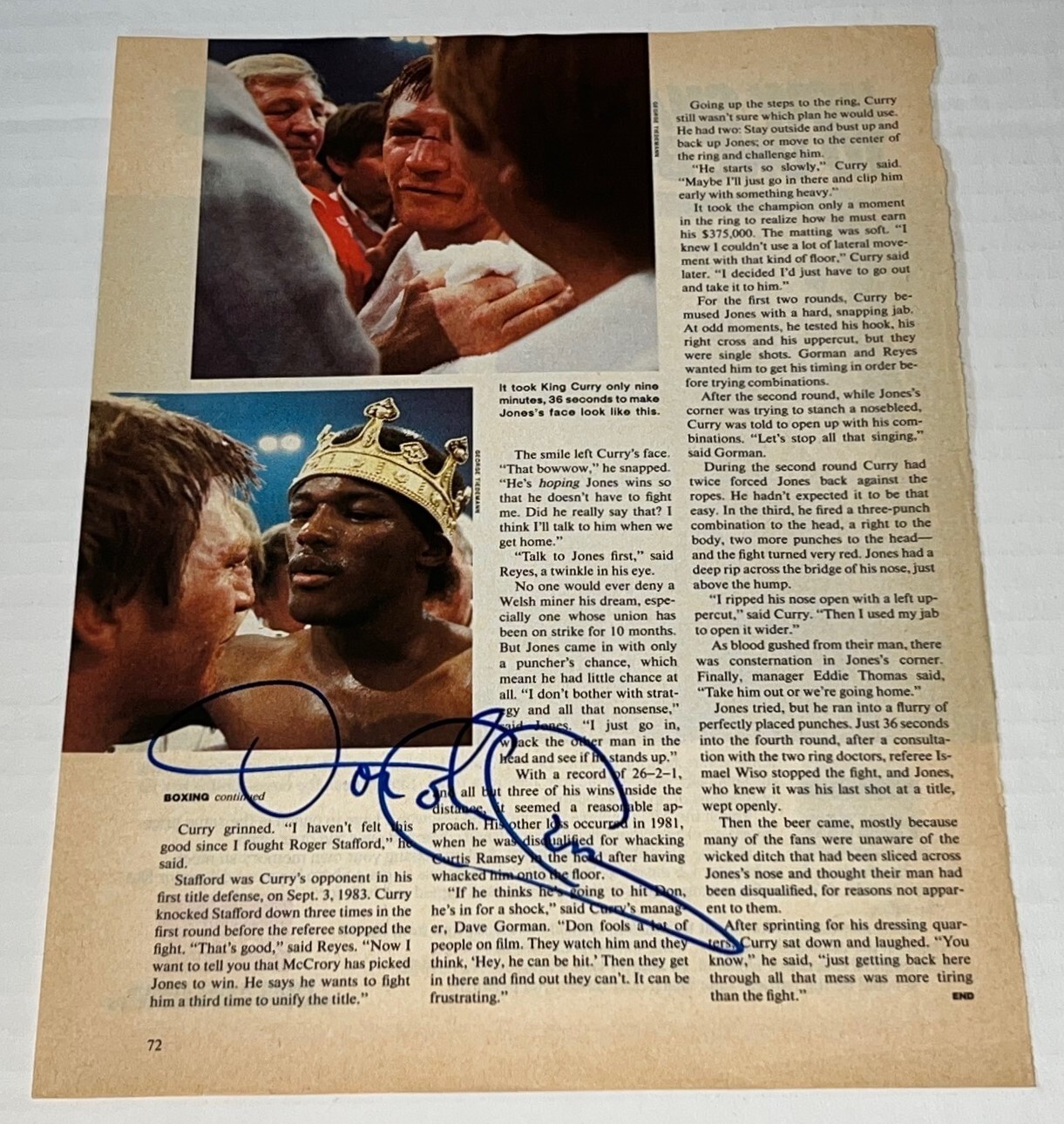 Donald Curry Cobra signed Magazine Page Boxing Champ autographed JSA