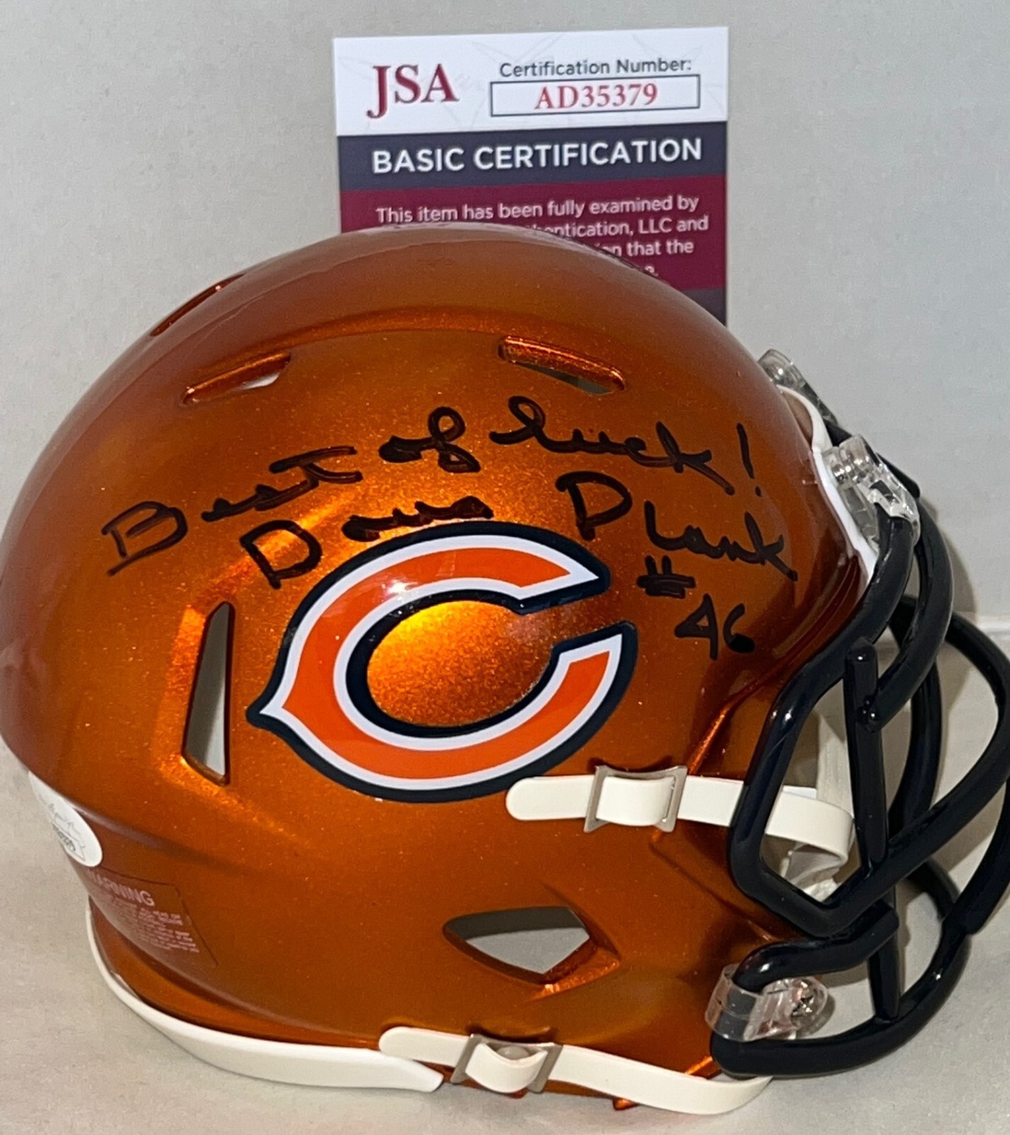 Doug Plank signed Chicago Bears Flash mini helmet autographed 2 JSA