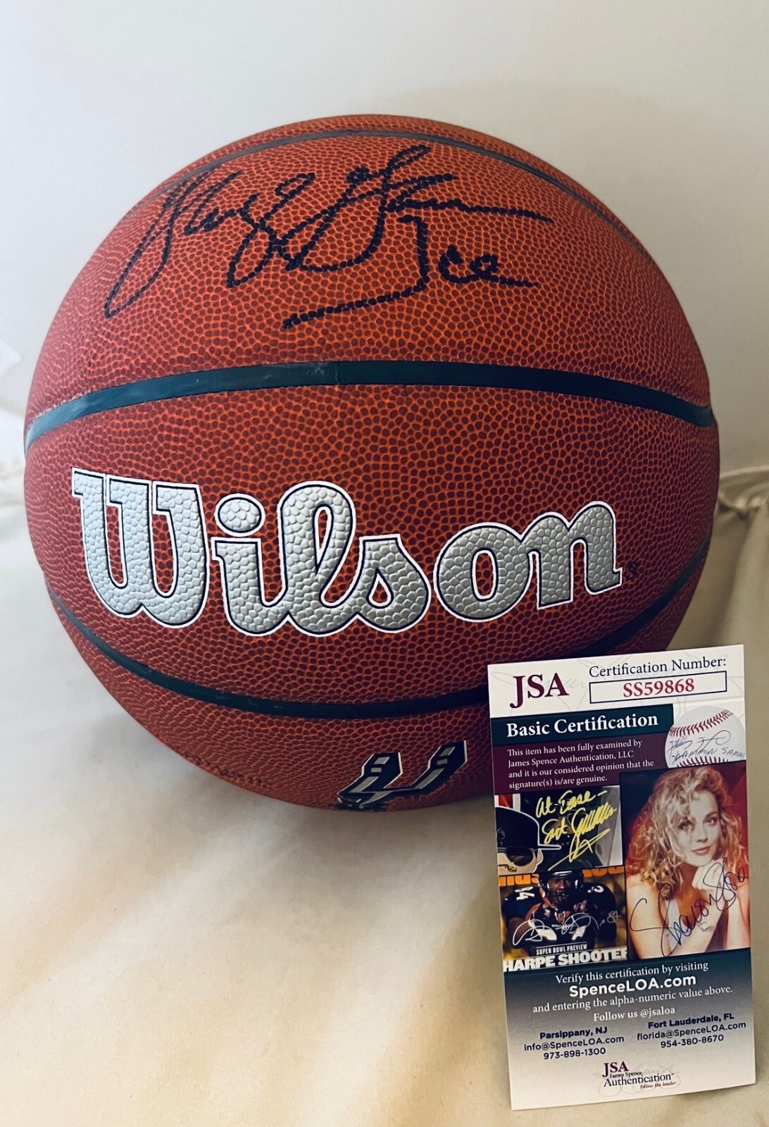 George Gervin signed San Antonio Spurs Logo Basketball Ball autographed Ice JSA