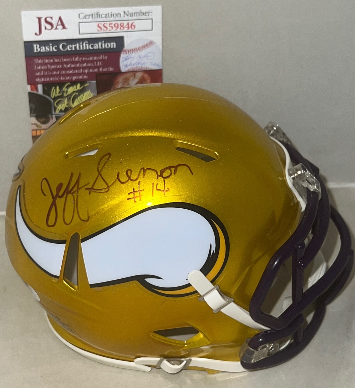 Jeff Siemon signed Minnesota Vikings Flash mini helmet autographed JSA