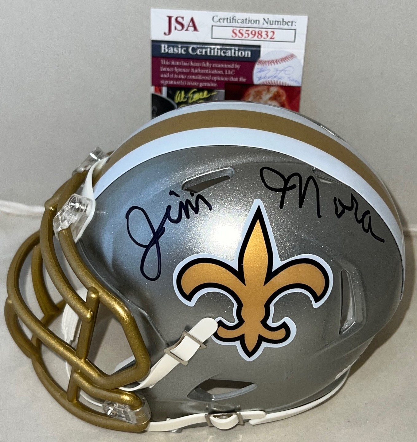 Jim Mora signed New Orleans Saints Flash mini helmet autographed JSA