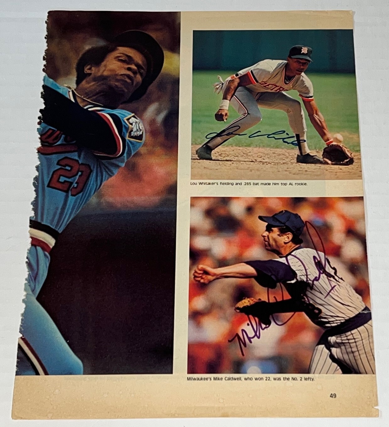 Lou Whitaker & Mike Caldwell signed Magazine Page autographed
