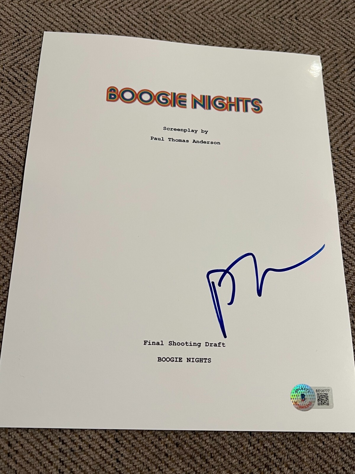 PAUL THOMAS ANDERSON SIGNED MOVIE SCRIPT BOOGIE NIGHTS BECKETT BAS COA AUTO E