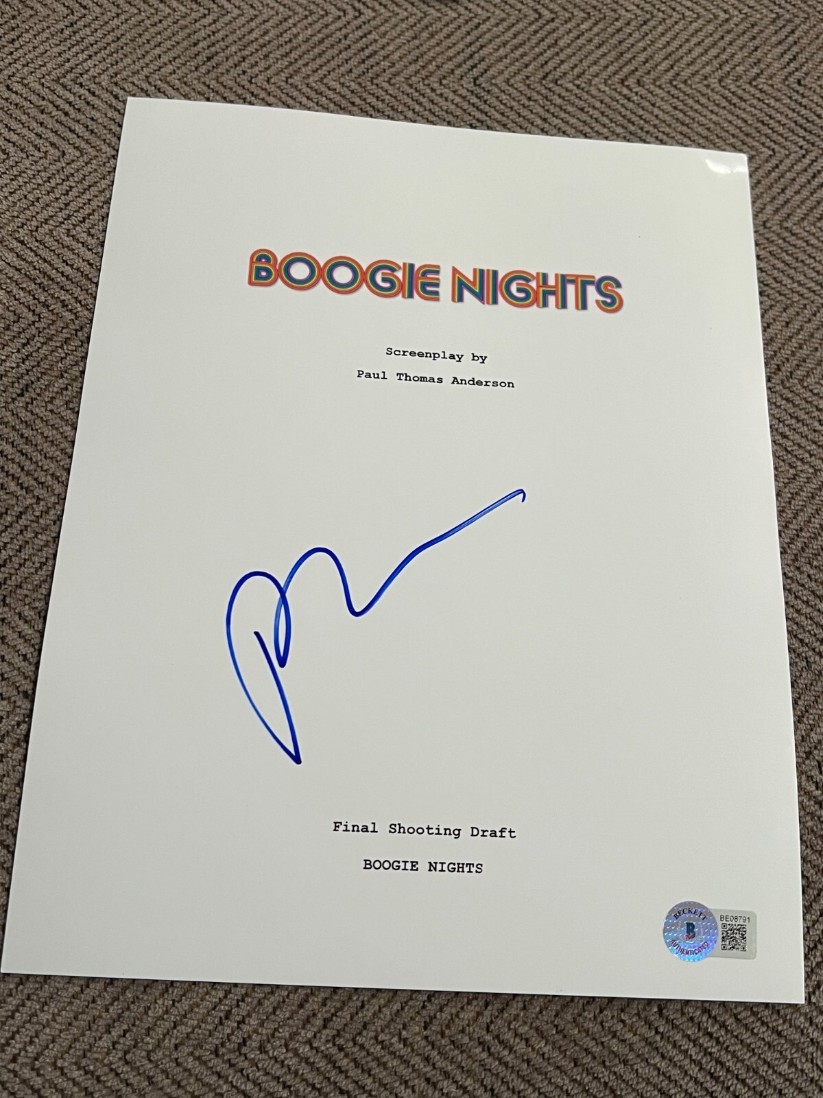 PAUL THOMAS ANDERSON SIGNED AUTOGRAPH MOVIE SCRIPT BOOGIE NIGHTS BECKETT BAS X2