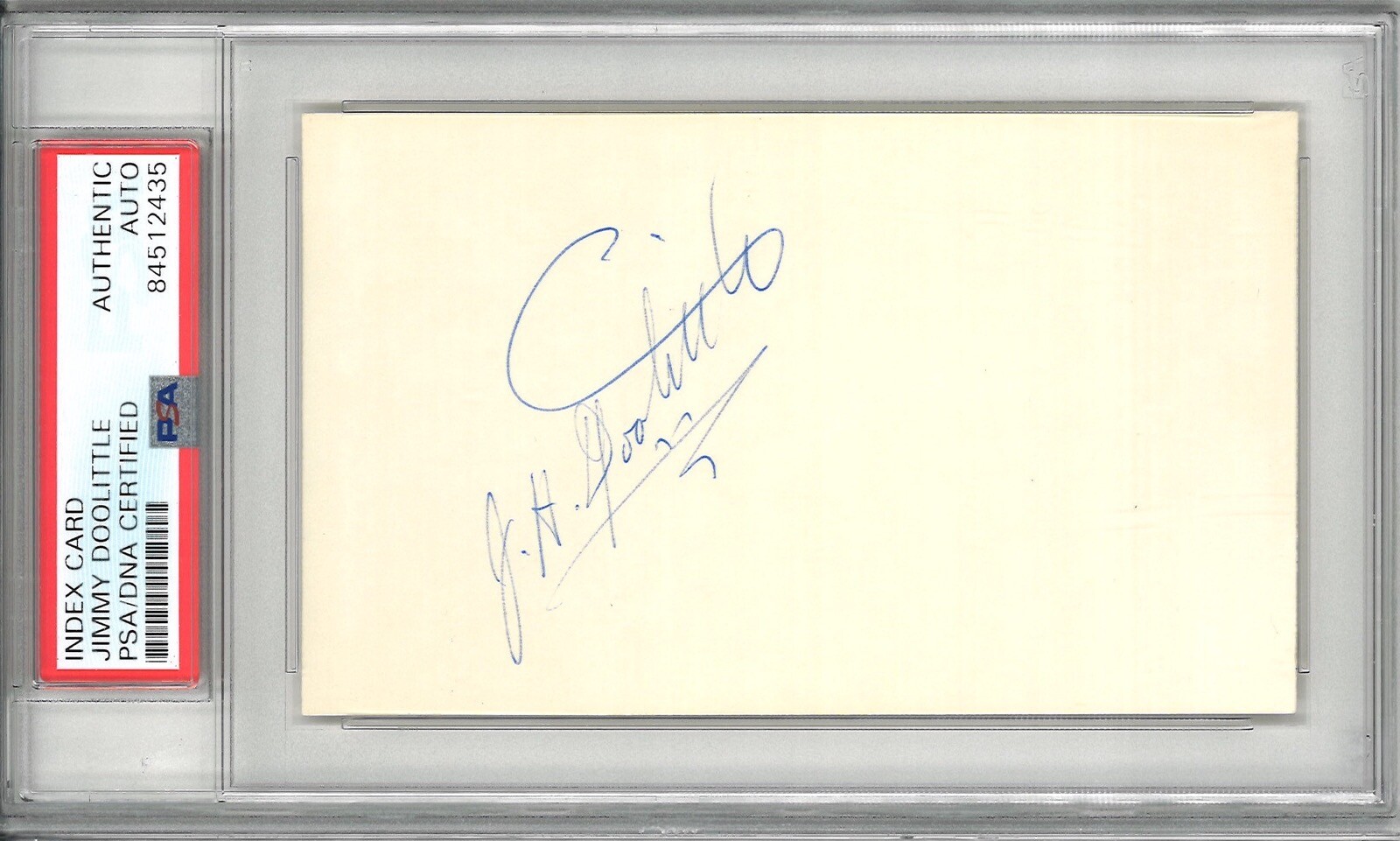 JIMMY DOOLITTLE SIGNED INDEX CARD PSA DNA SLABBED 84512435 (D) WWII MOH