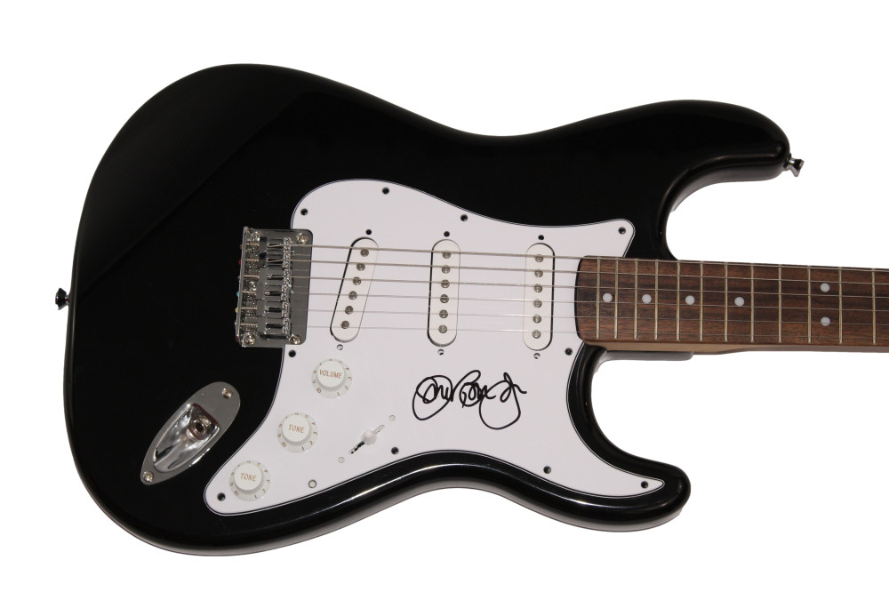 JON BON JOVI SIGNED AUTOGRAPH BLACK FENDER ELECTRIC GUITAR SLIPPERY WHEN WET JSA