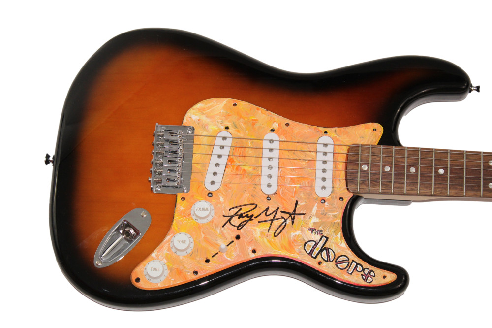 RAY MANZAREK SIGNED AUTOGRAPH HAND PAINTED FENDER ELECTRIC GUITAR THE DOORS JSA