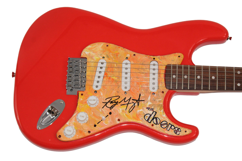 RAY MANZAREK SIGNED AUTOGRAPH HAND-PAINTED FENDER ELECTRIC GUITAR THE DOORS JSA