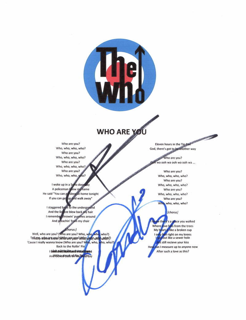 ROGER DALTREY PETE TOWNSHEND WHO SIGNED AUTOGRAPH WHO ARE YOU LYRIC SHEET - JSA