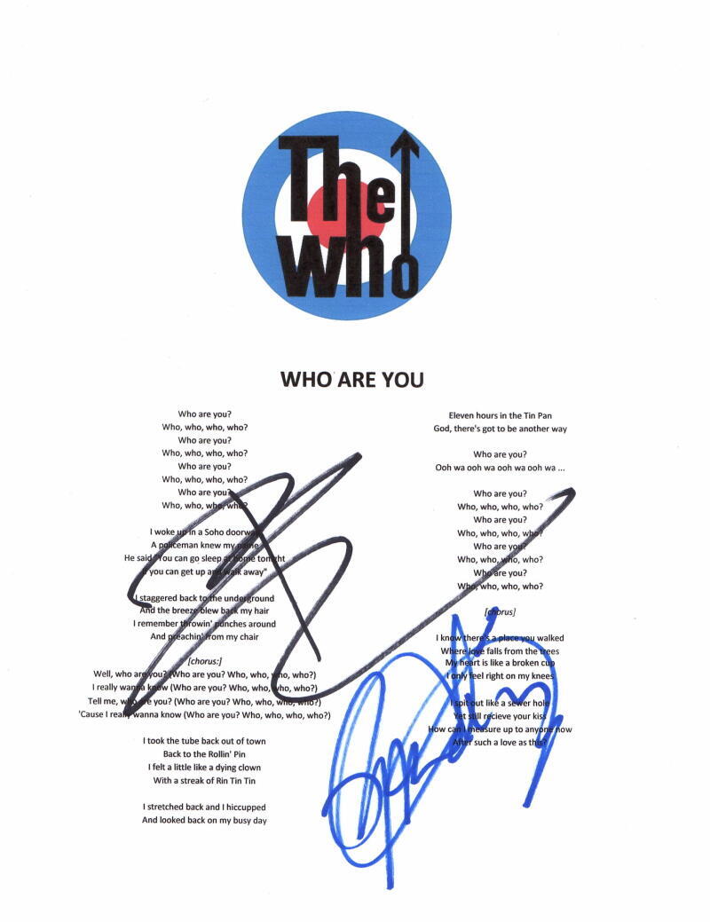 ROGER DALTREY & PETE TOWNSHEND THE WHO SIGNED AUTOGRAPH LYRIC SHEET - JSA COA