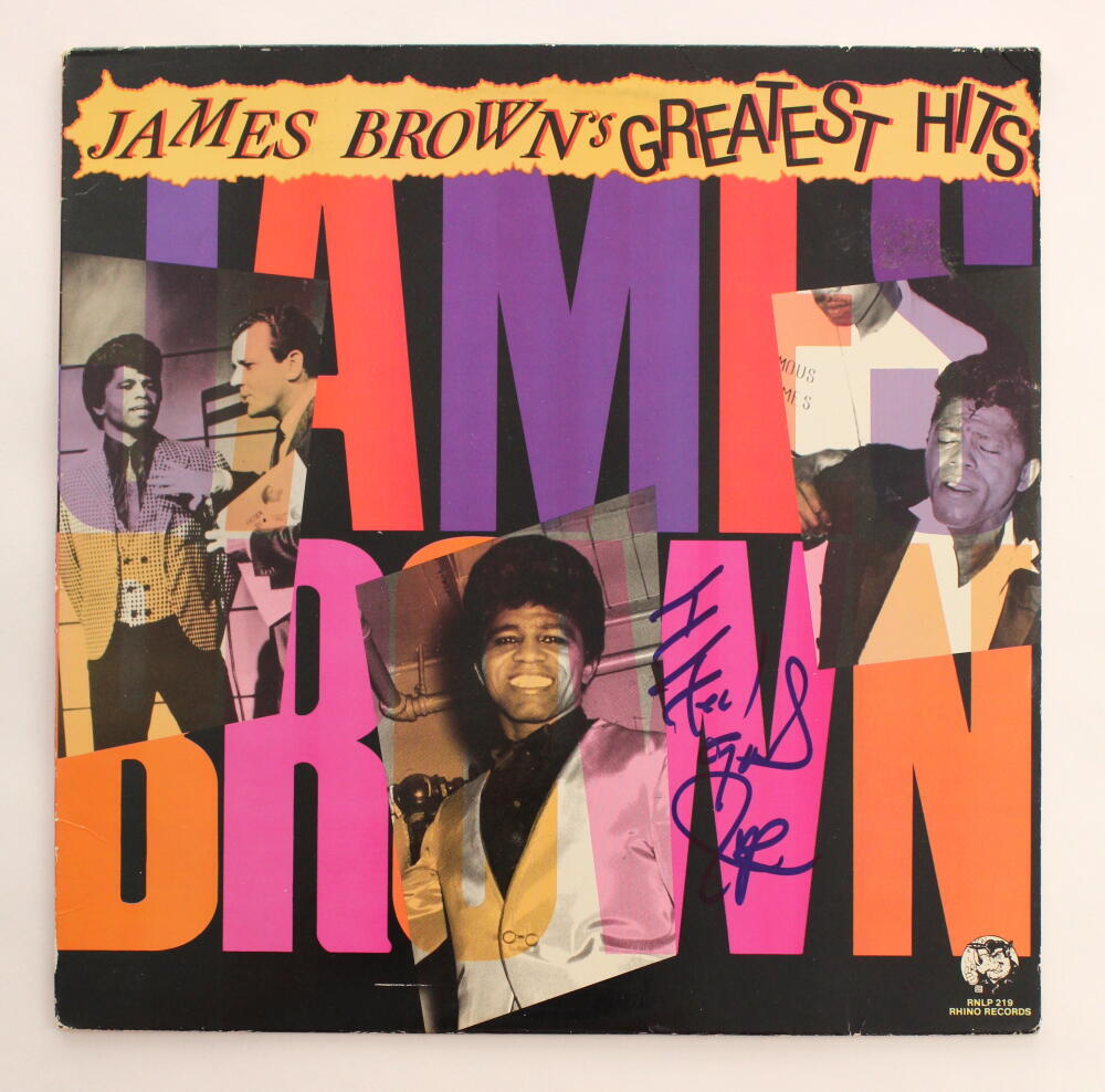 JAMES BROWN SIGNED AUTOGRAPH ALBUM VINYL RECORD GREAT HITS I FEEL GOOD JSA COA