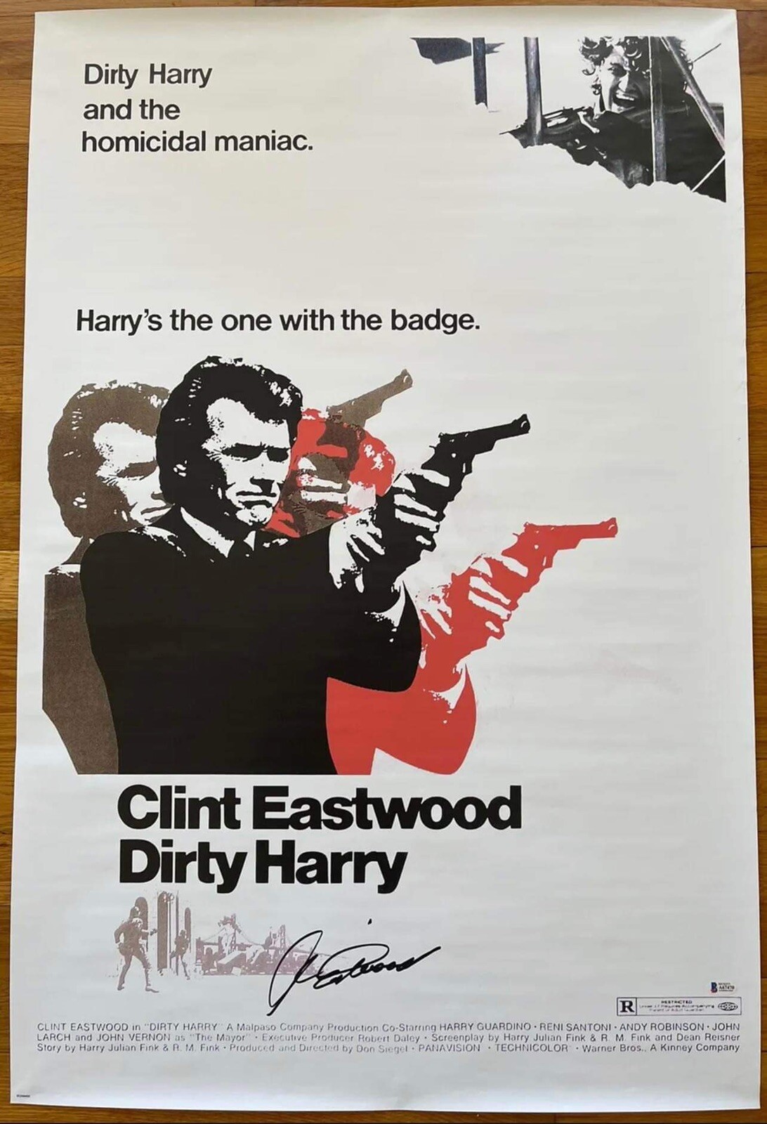 CLINT EASTWOOD SIGNED AUTOGRAPHED 24×36 DIRTY HARRY POSTER BECKETT CERTIFIED COLLECTIBLE MEMORABILIA