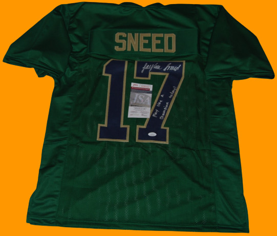 JAYLEN SNEED signed (NOTRE DAME FIGHTING IRISH) PLACT Green XL jersey JSA COA