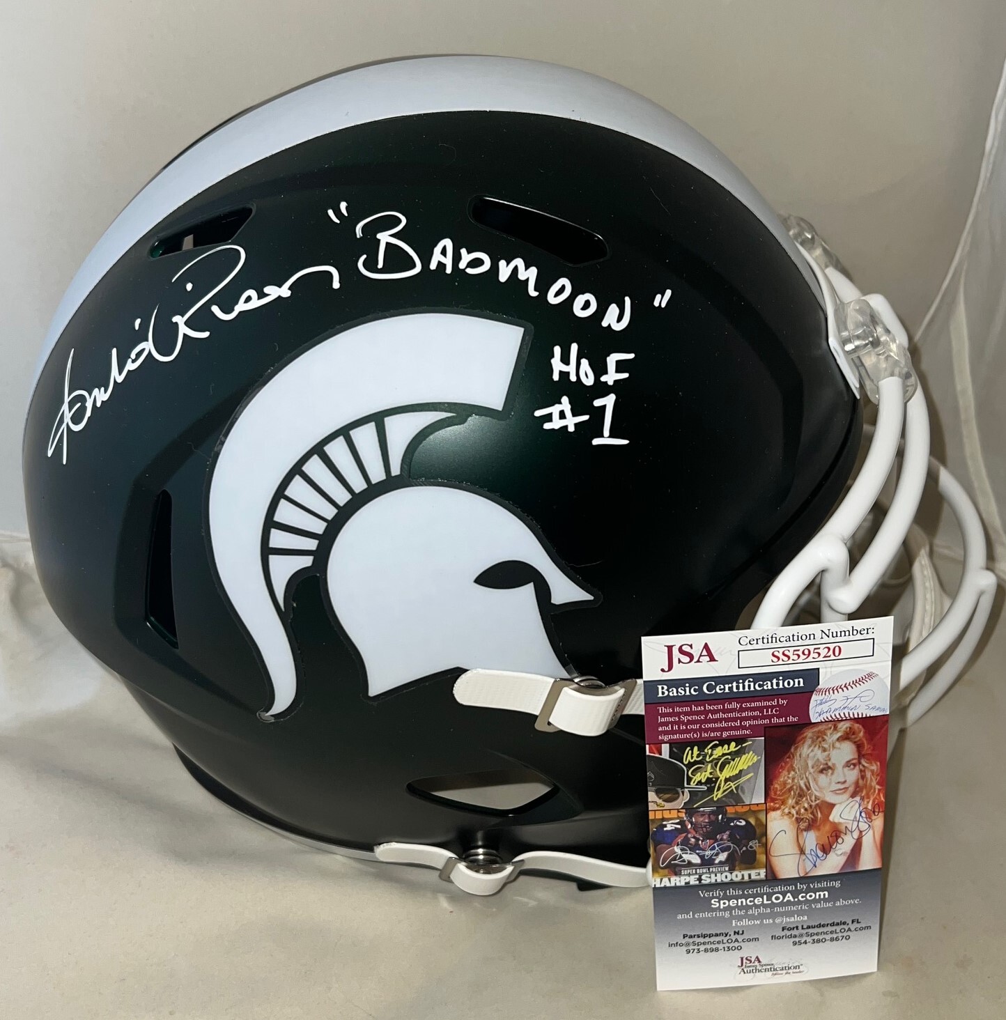 Andre Rison signed Michigan State Spartans Speed F/S Helmet Bad Moon Inscr. JSA
