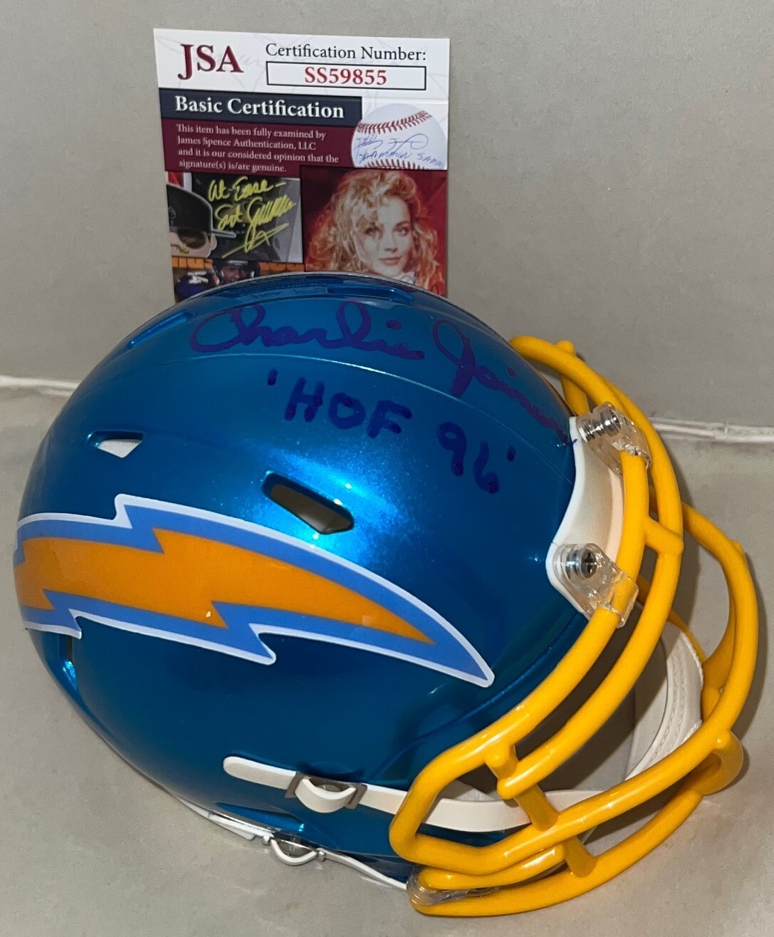 Charlie Joiner San Diego Chargers signed Flash mini helmet W HOF Inscription JSA