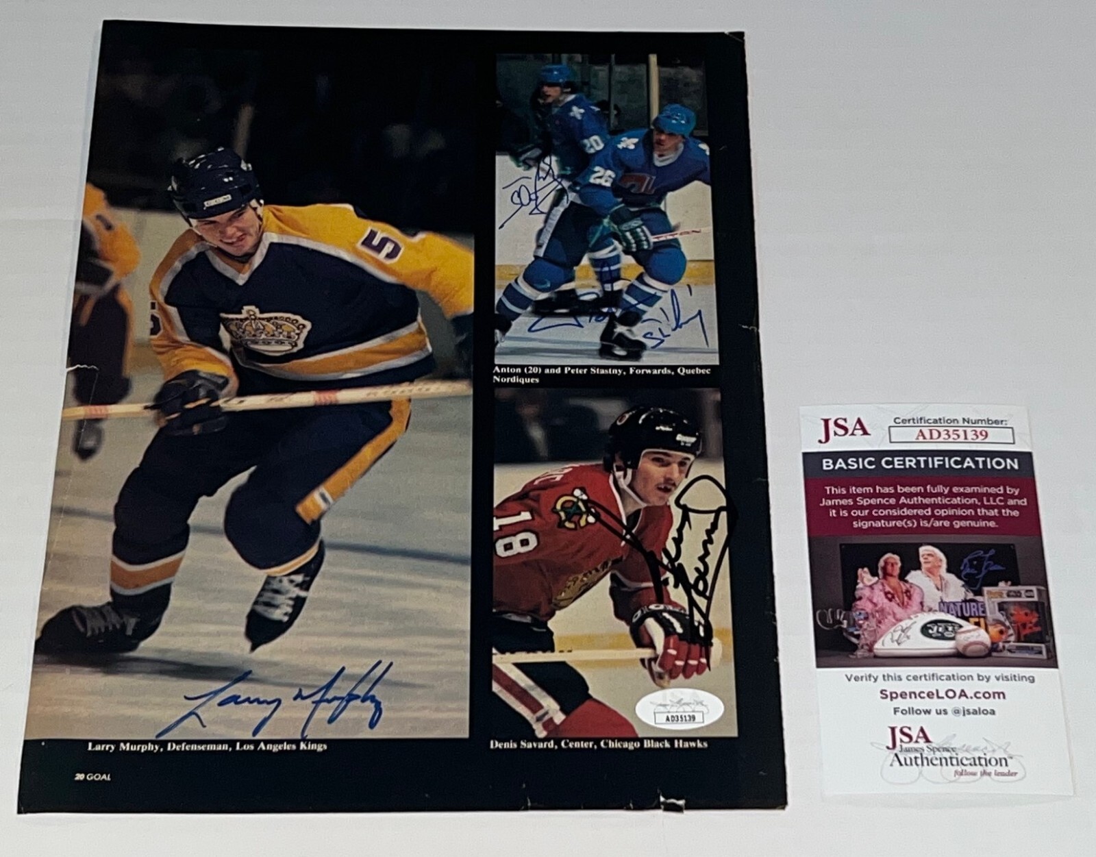 Larry Murphy, Denis Savard, Anton & Peter Stastny signed Magazine Page JSA