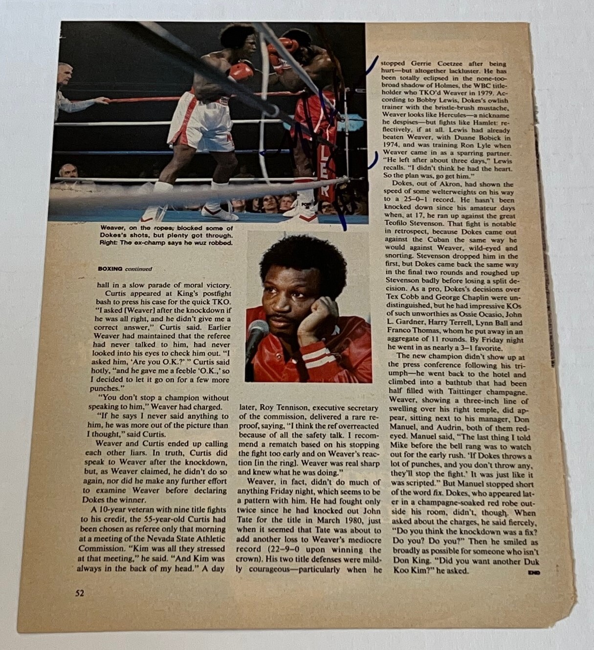 Mike Weaver Hercules signed Magazine Page Boxing Champ autographed