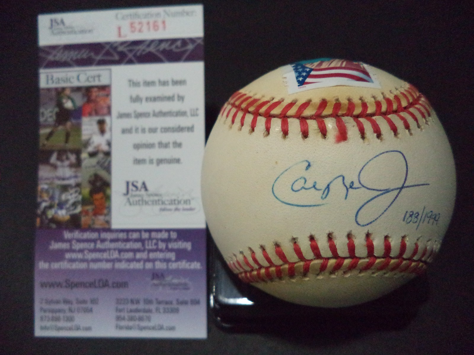 CAL RIPKEN JR SIGNED AUTOGRAPHED US STAMP A.L. BASEBALL 188/1999 JSA COA #L52161