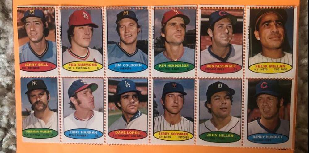 1969 TOPPS PANEL OF 12 STAMPS THURMAN MUNSON SIMMONS KOOSMAN COLLECTIBLE MEMORABILIA