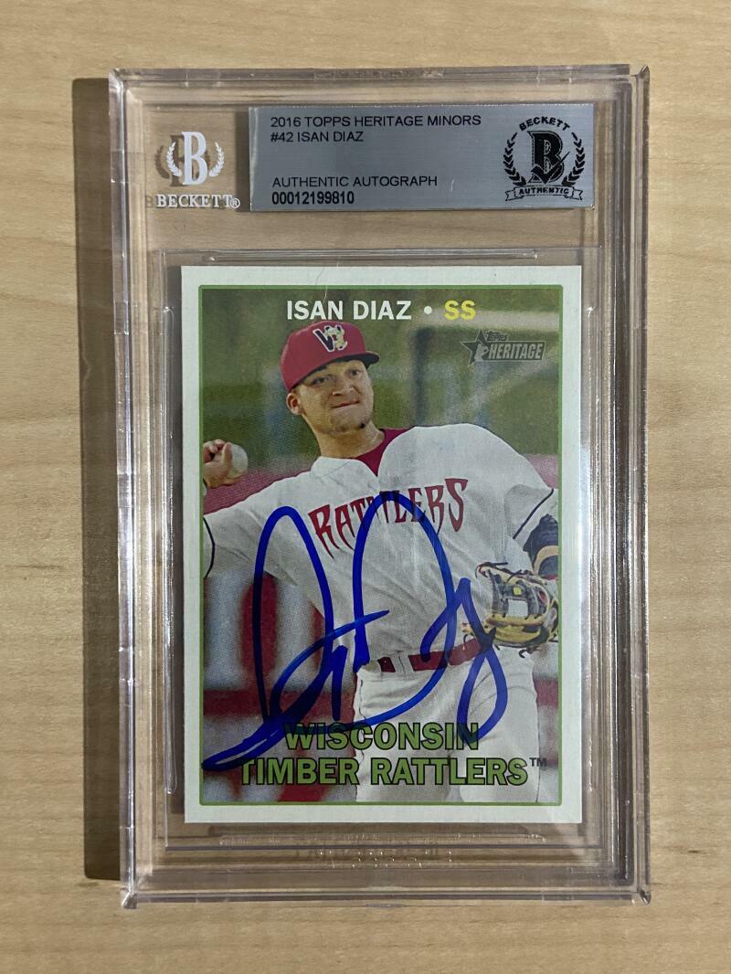 2016 TOPPS HERITAGE MINORS ISAN DIAZ MARLINS BECKETT AUTHENTIC AUTO