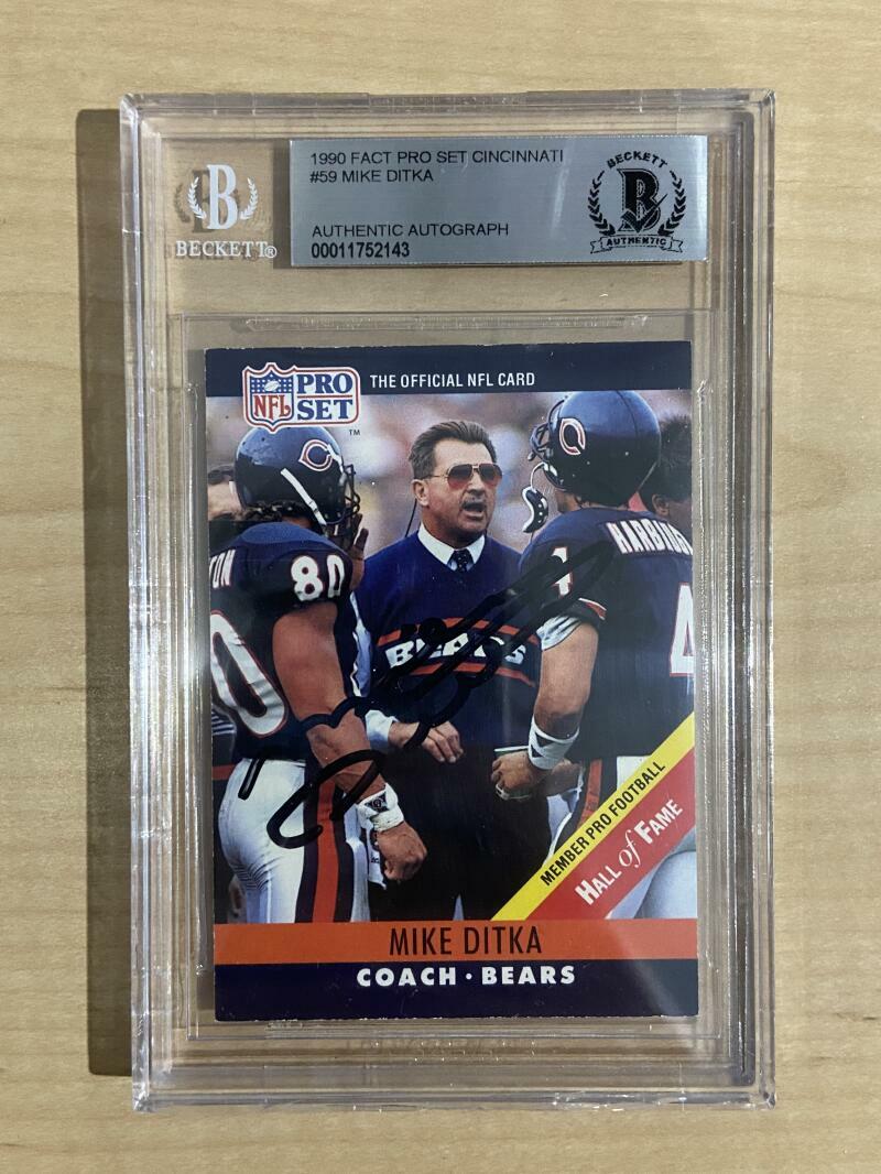 1990 FACT PRO SET CINCINNATI RARE MIKE DITKA SIGNED CARD BECKETT AUTHENTIC AUTO