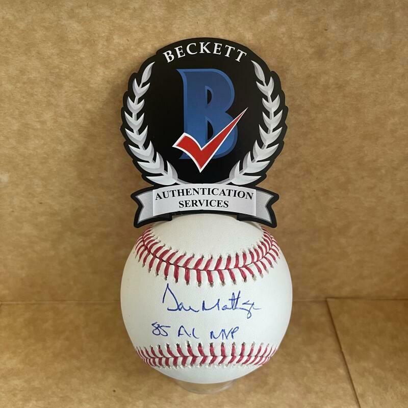 DON MATTINGLY 85 AL MVP SIGNED AUTOGRAPHED M.L. BASEBALL BECKETT WITNESS