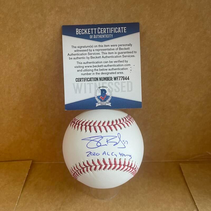 SHANE BIEBER INDIANS 2020 AL CY YOUNG SIGNED AUTO M.L. BASEBALL BAS WF77944