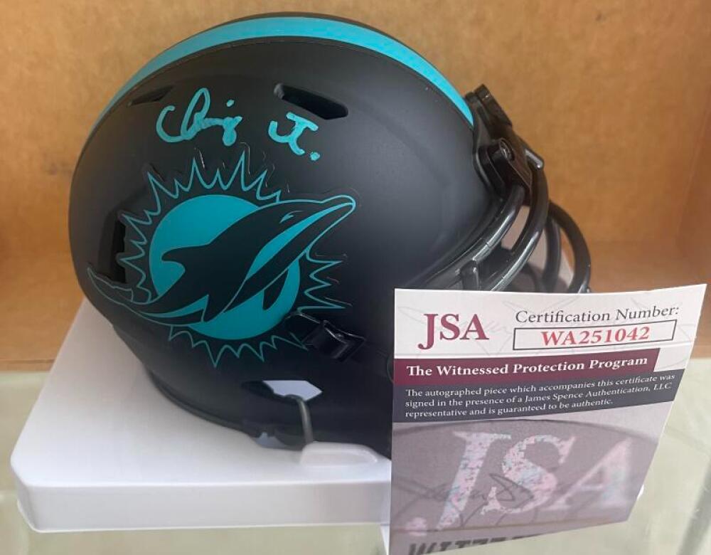 CHANNING TINDALL MIAMI DOLPHINS SIGNED ECLIPSE MINI HELMET JSA WA251042