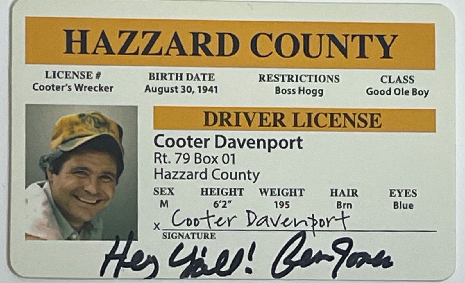 BEN JONES Signed Autograph Drivers License Dukes of Hazzard 255 JSA