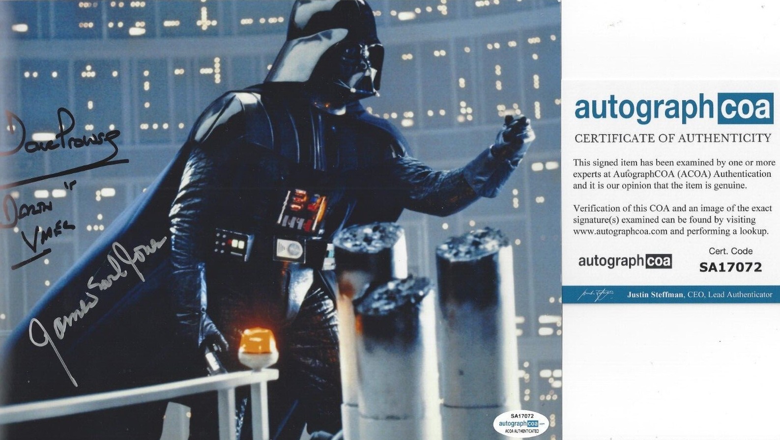 DAVE PROWSE JAMES EARL JONES Signed Darth Vader Star Wars 8x10 Photo ACOA