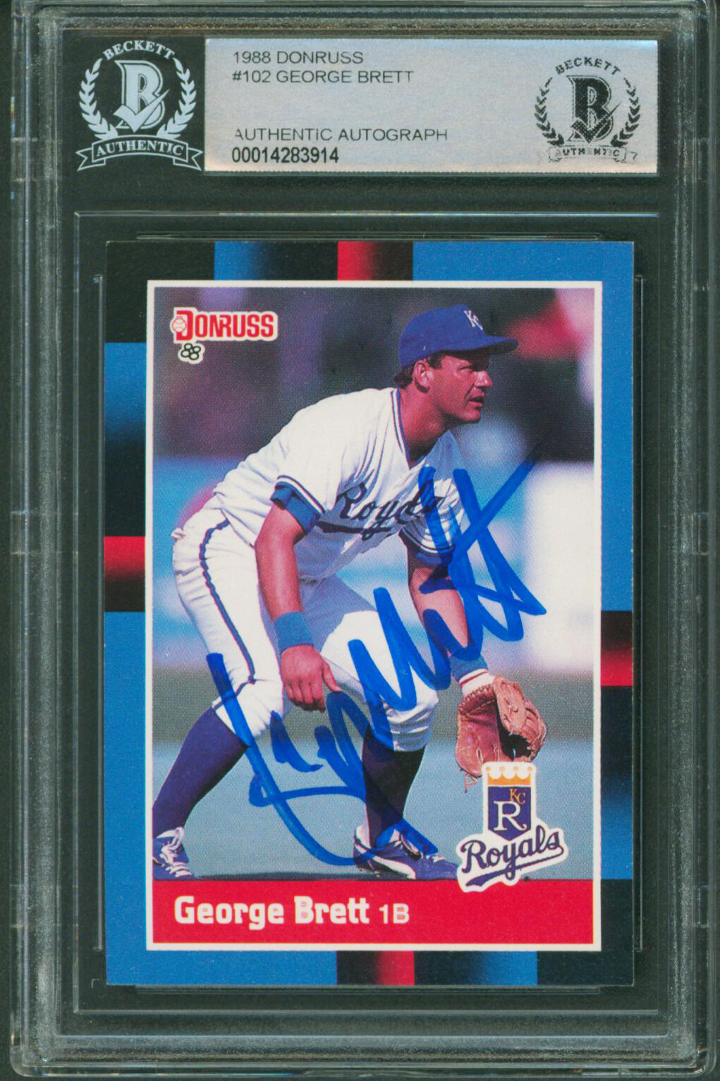 ROYALS GEORGE BRETT AUTHENTIC SIGNED 1988 DONRUSS #102 CARD BAS SLABBED COLLECTIBLE MEMORABILIA