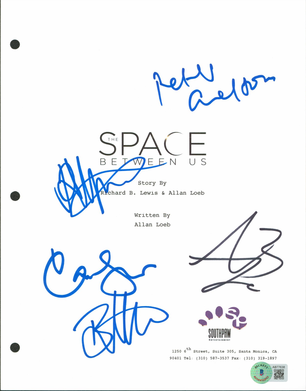 Space Between Us (5) Butterfield, Robertson, Signed Script Cover BAS #AB77638