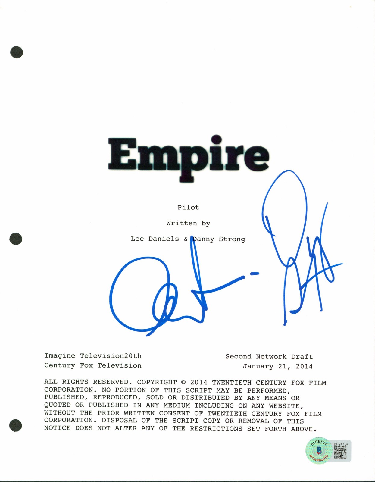 Lee Daniels & Danny Strong Authentic Signed Empire Script Cover BAS #BF24134