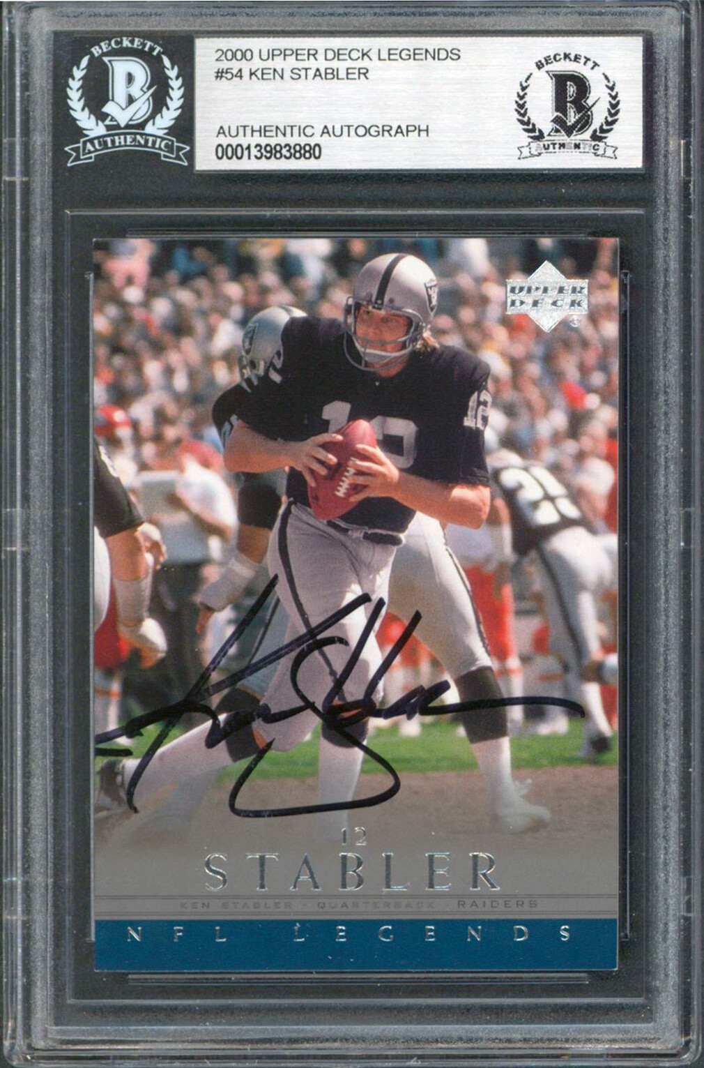 Raiders Ken Stabler Signed 2000 Upper Deck Legends #54 Card BAS Slabbed