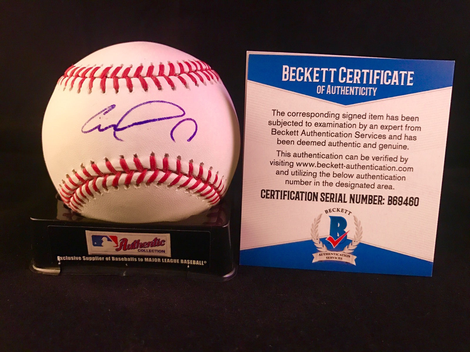 CARLOS CORREA HAND SIGNED OML BASEBALL HOUSTON ASTROS BECKETT CERT