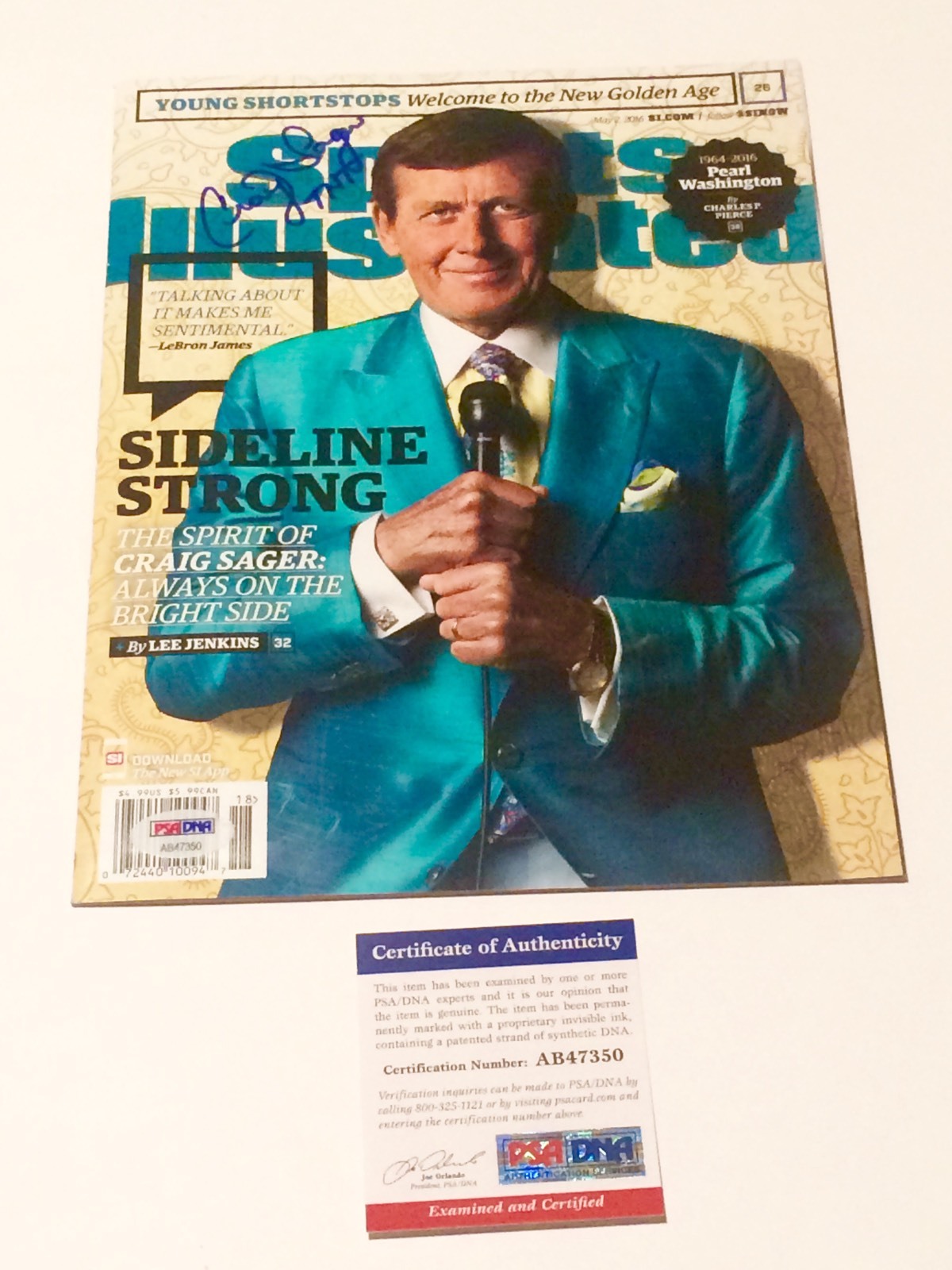 CRAIG SAGER HAND SIGNED SPORTS ILLUSTRATED MAGAZINE PSA DNA CERT TNT NO LABEL COLLECTIBLE MEMORABILIA