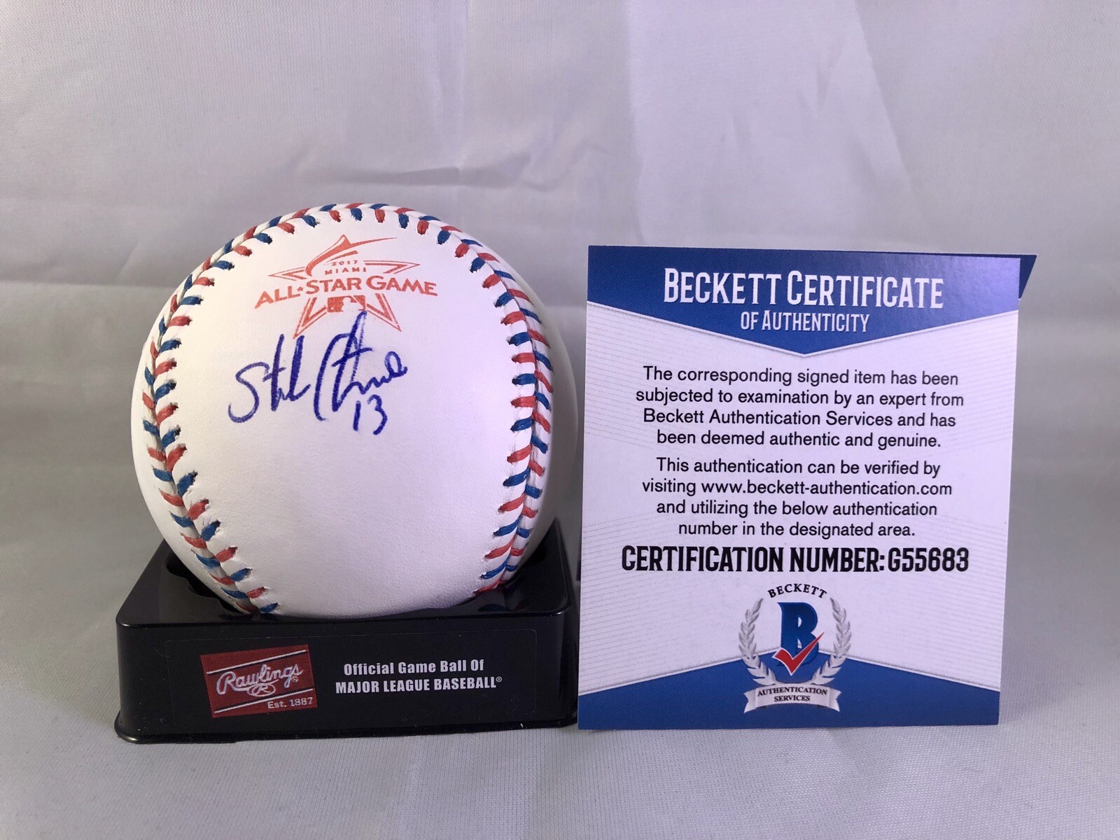 STARLIN CASTRO SIGNED 2017 ALL STAR BASEBALL MARLINS YANKEES BECKETT CERT BAS