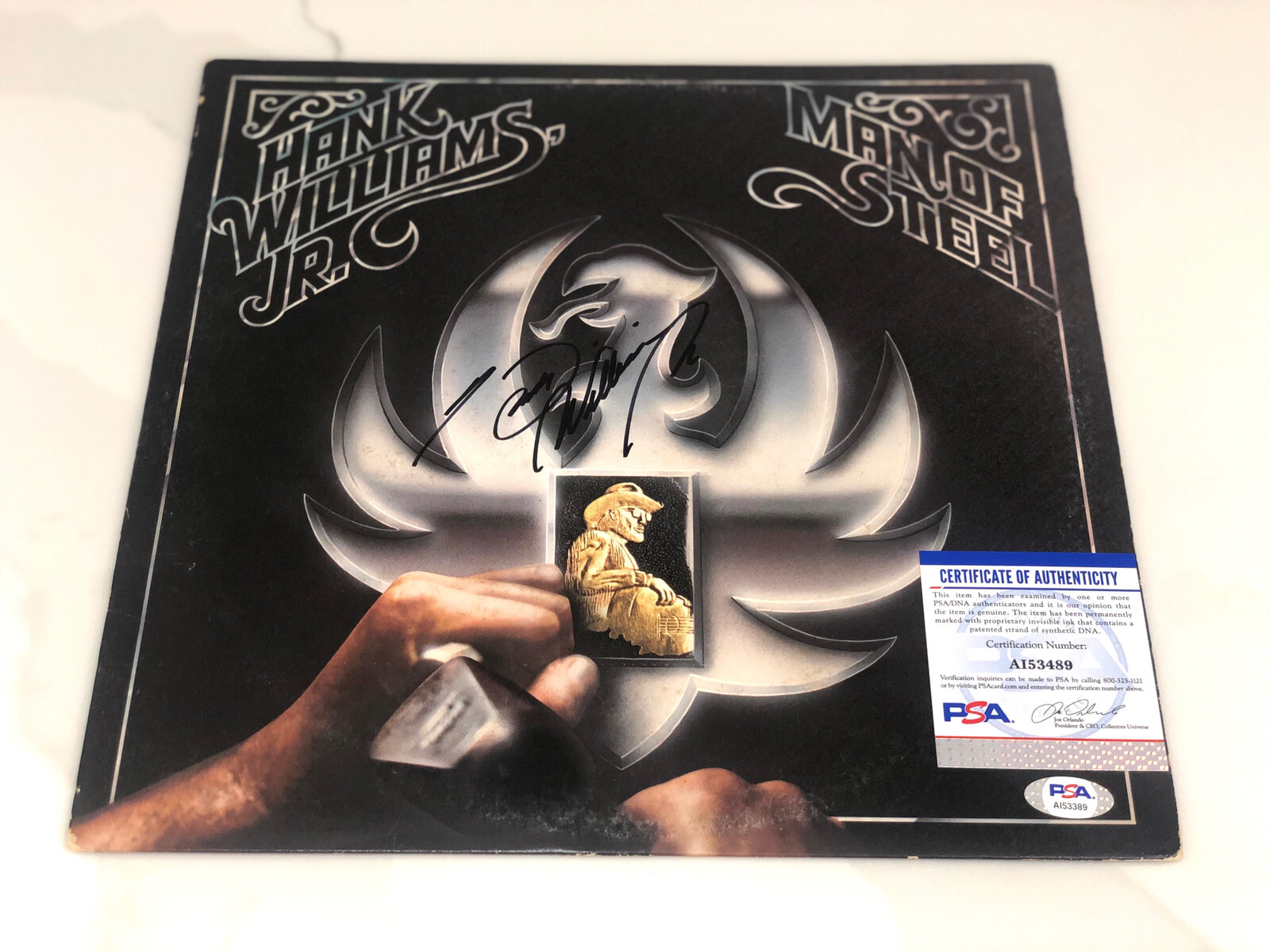 Hank Williams Jr Hand Signed Man Of Steal Vinyl Country PSA DNA Cert #8
