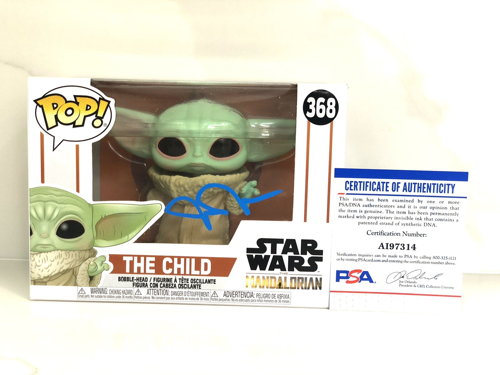 John Rosengrant signed Mandalorian The Child Funko Pop #405 Baby Yoda PSA DNA #2