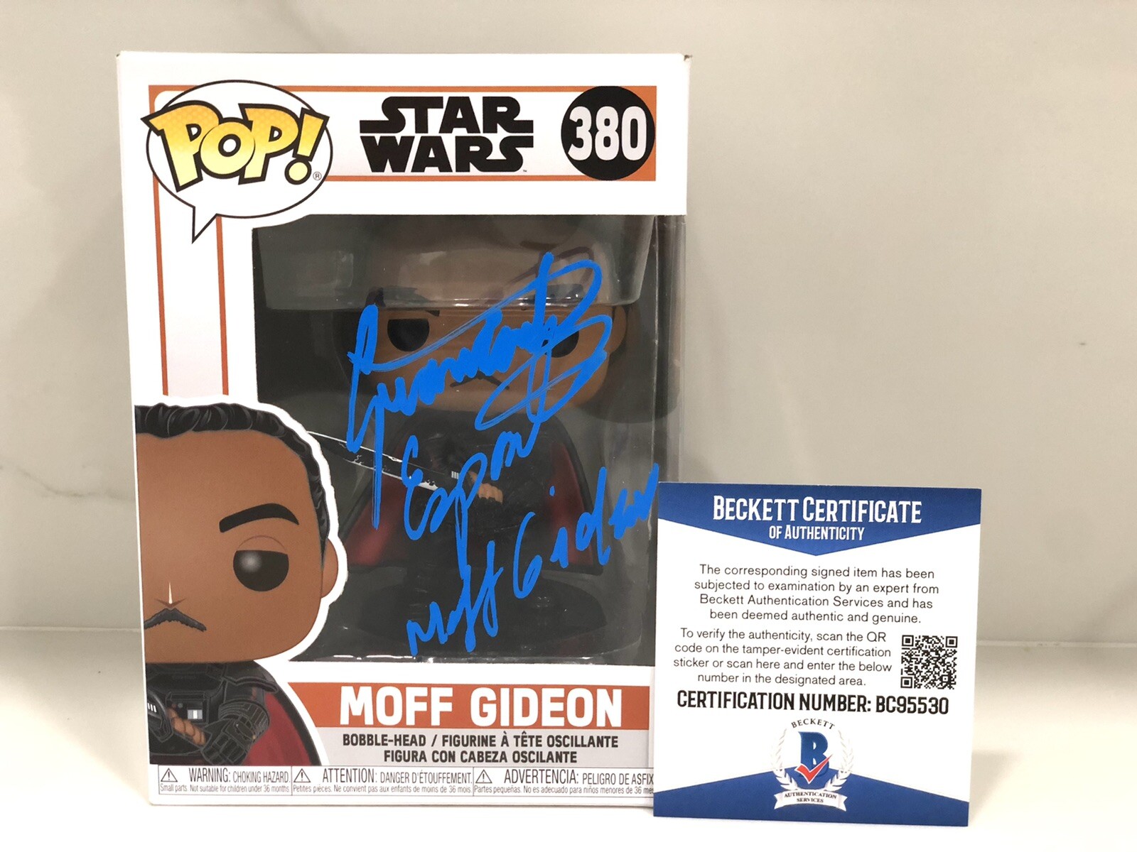 Giancarlo Esposito Signed Star Wars Moff Gideon Funko Pop W/ Beckett Cert BAS #1