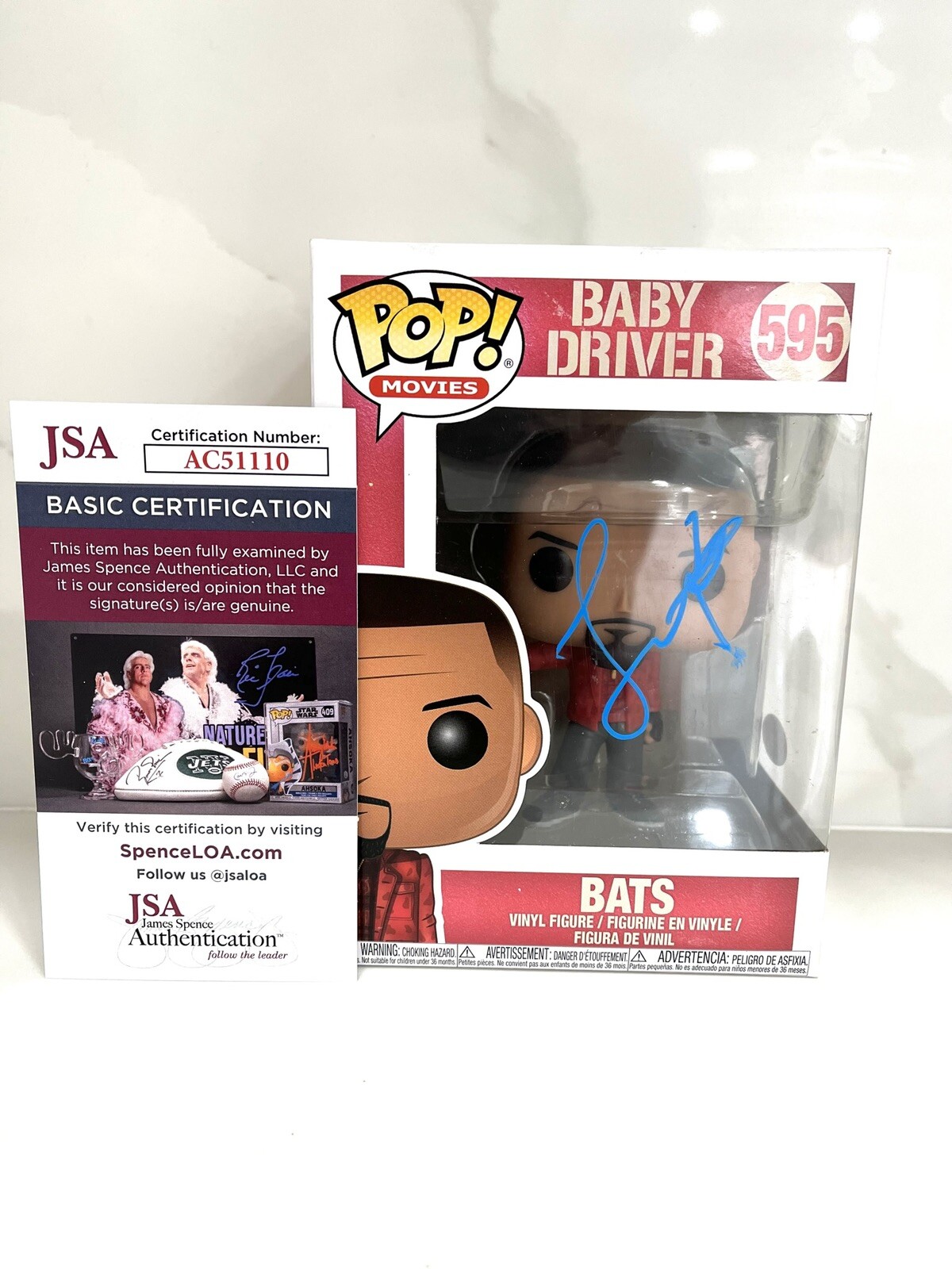 JAMIE FOXX HAND SIGNED BABY DRIVER BATS FUNKO POP! AUTOGRAPHED JSA CERT COLLECTIBLE MEMORABILIA