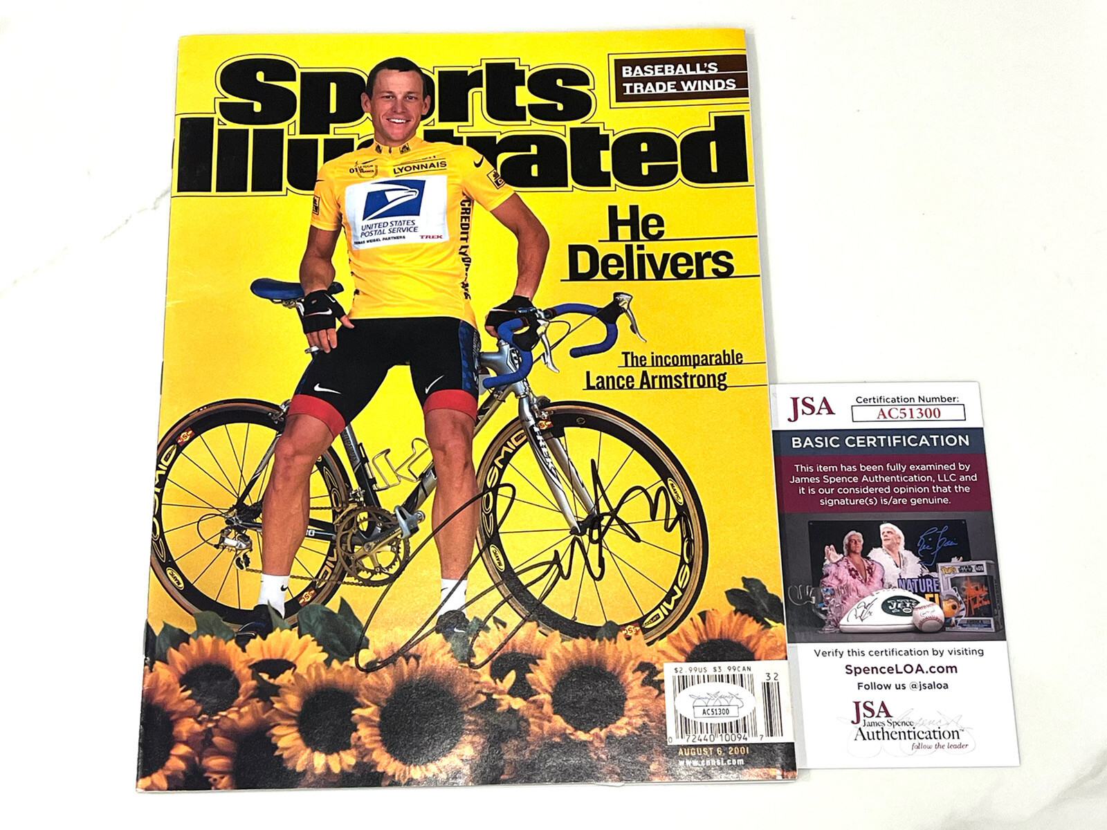 LANCE ARMSTRONG SIGNED SPORTS ILLUSTRATED FULL MAGAZINE NO LABEL OLYMPICS JSA