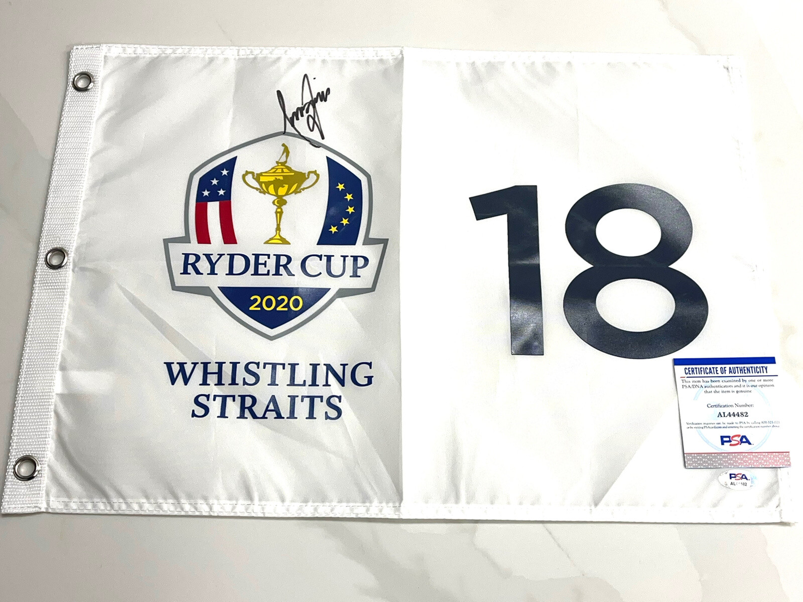 TONY FINAU Hand Signed 2020 RYDER CUP Pin Flag PSA DNA CERT